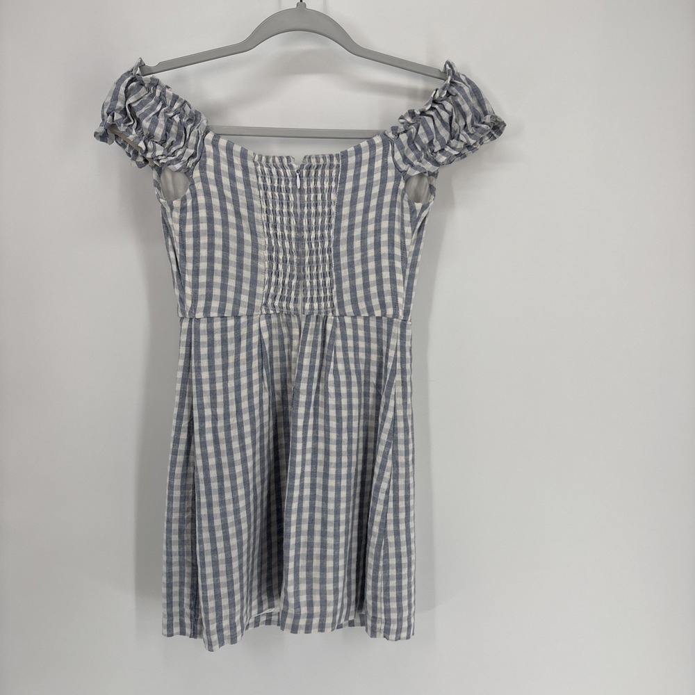 Abercrombie & Fitch Off Shoulder Corset Mini Dress XS Petite Blue Plaid - Picture 6 of 8